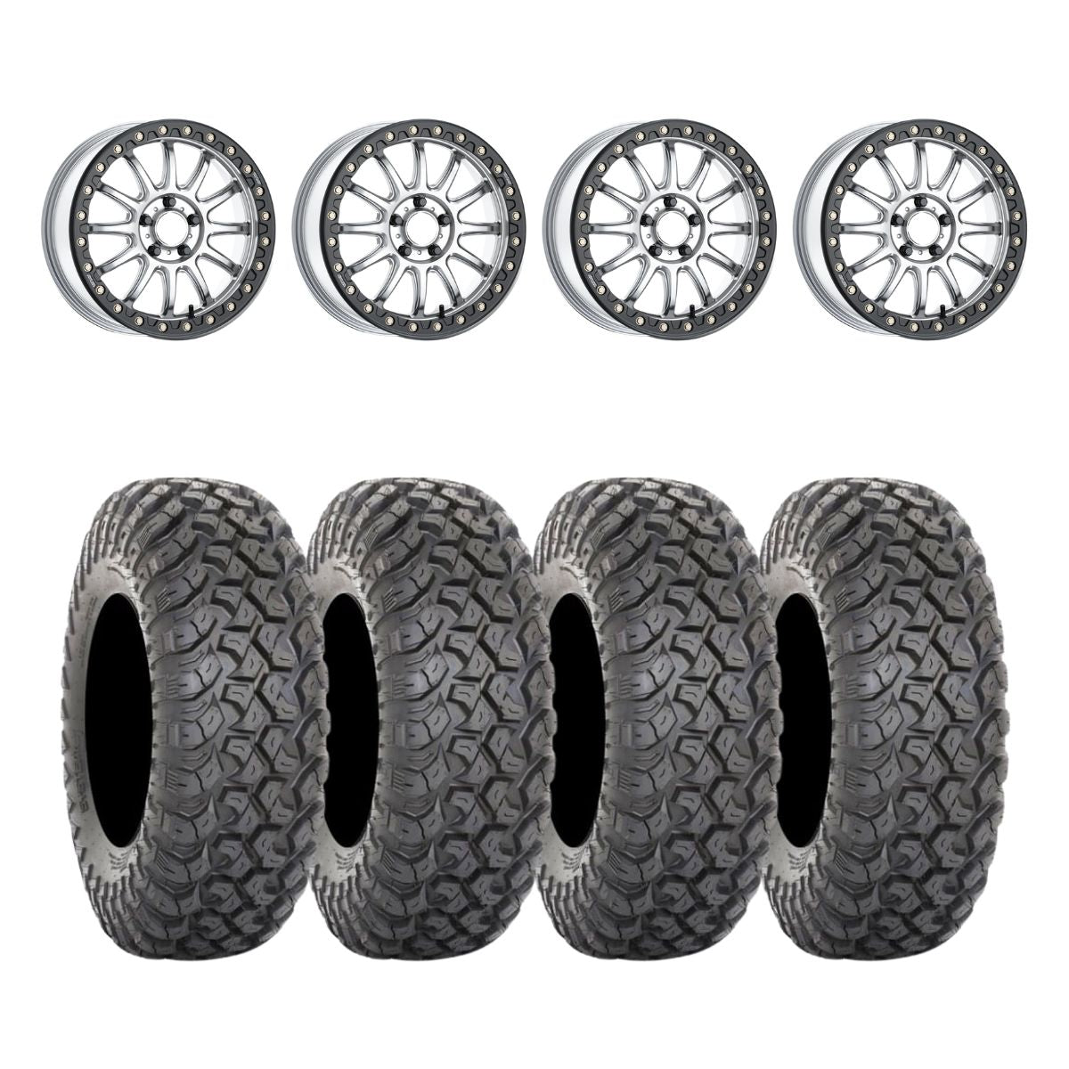 Raceline Silver/Black A14SB Alpha Beadlock & System 3 RT320 Radial Wheel & Tire Kit
