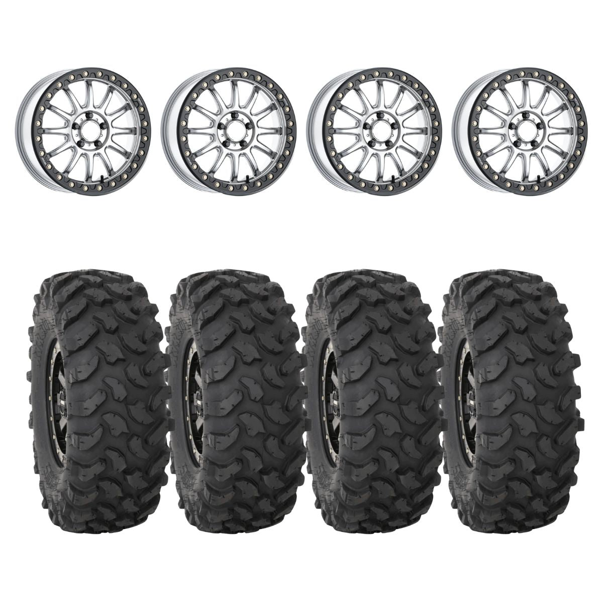 Raceline Silver/Black A14SB Alpha Beadlock & System 3 XTR370 Offroad Wheel & Tire Kit