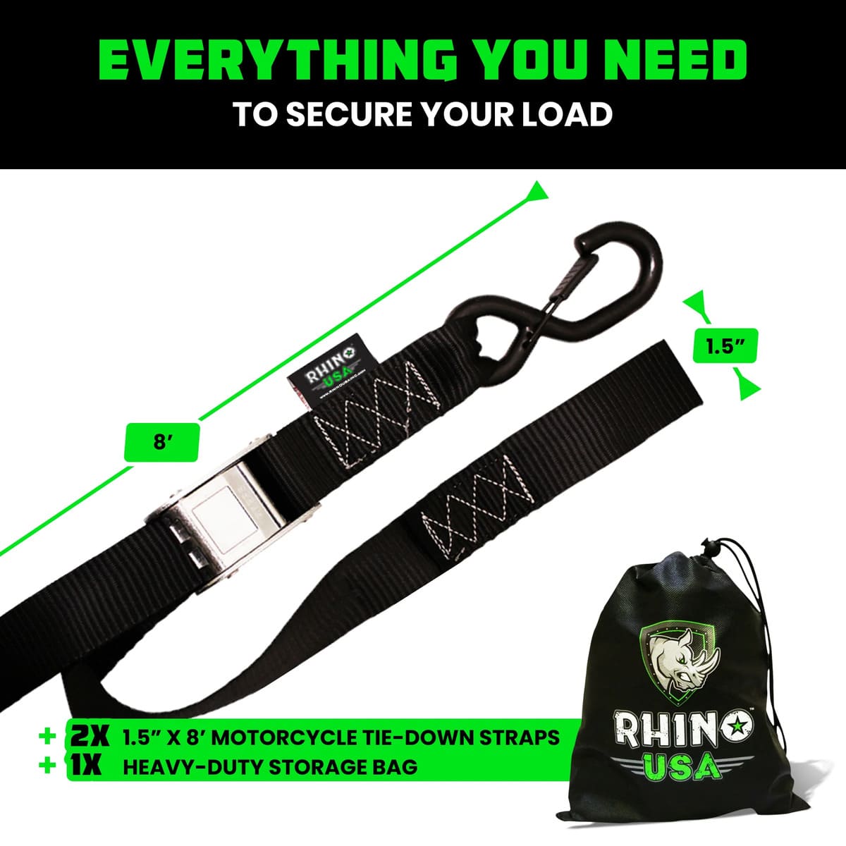 Rhino USA 1.5" x 8' Cambuckle 2-Pack Tie-Down Straps