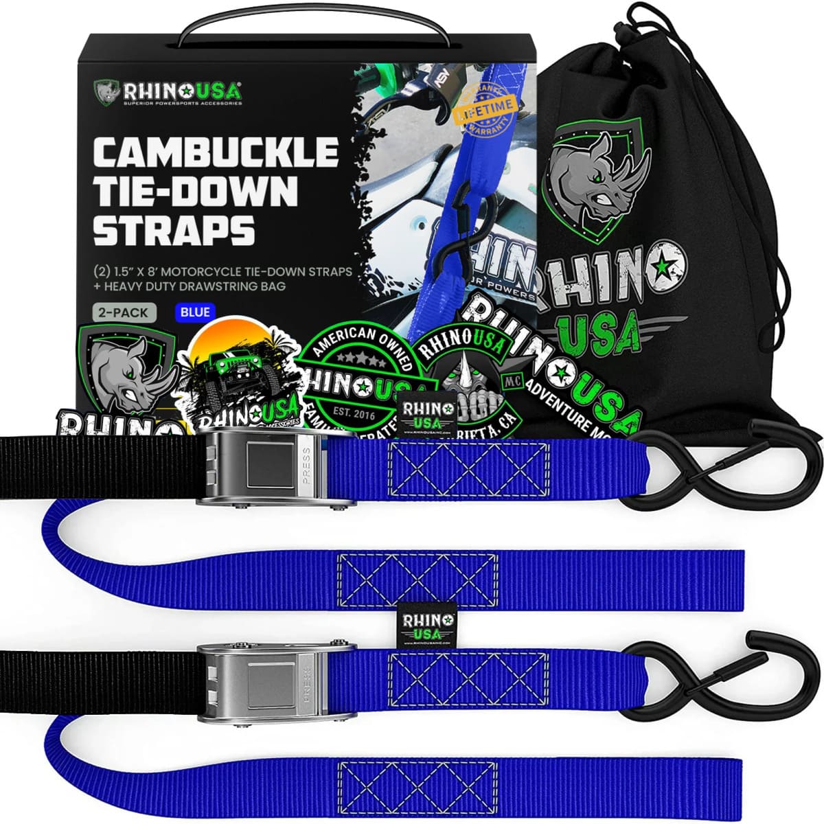 Rhino USA 1.5" x 8' Cambuckle 2-Pack Tie-Down Straps