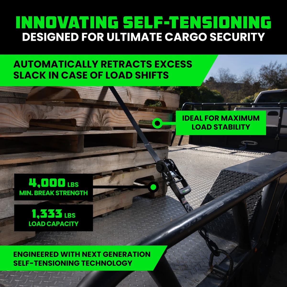 Rhino USA 1.6" Self-Tensioning Ratchet Straps