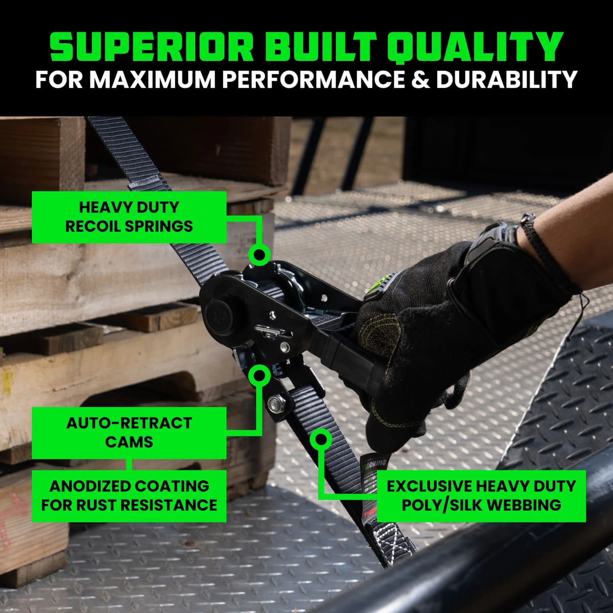 Rhino USA 1.6" Self-Tensioning Ratchet Straps