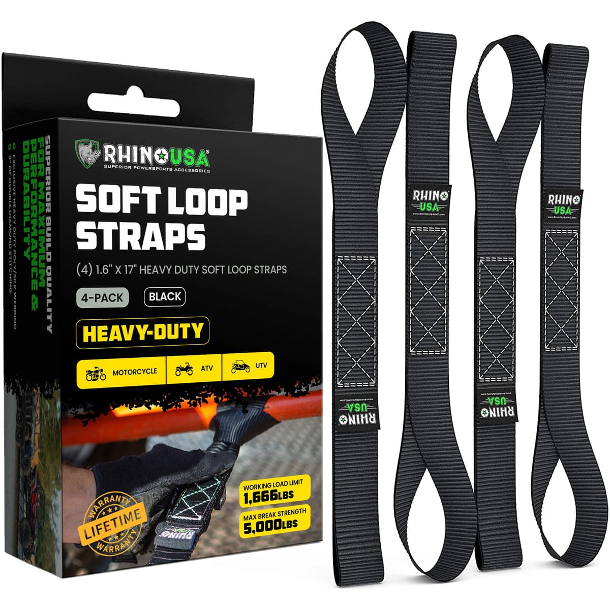 Rhino USA 1.7" x 17" Soft Loop 4-Pack Tie-Down Straps