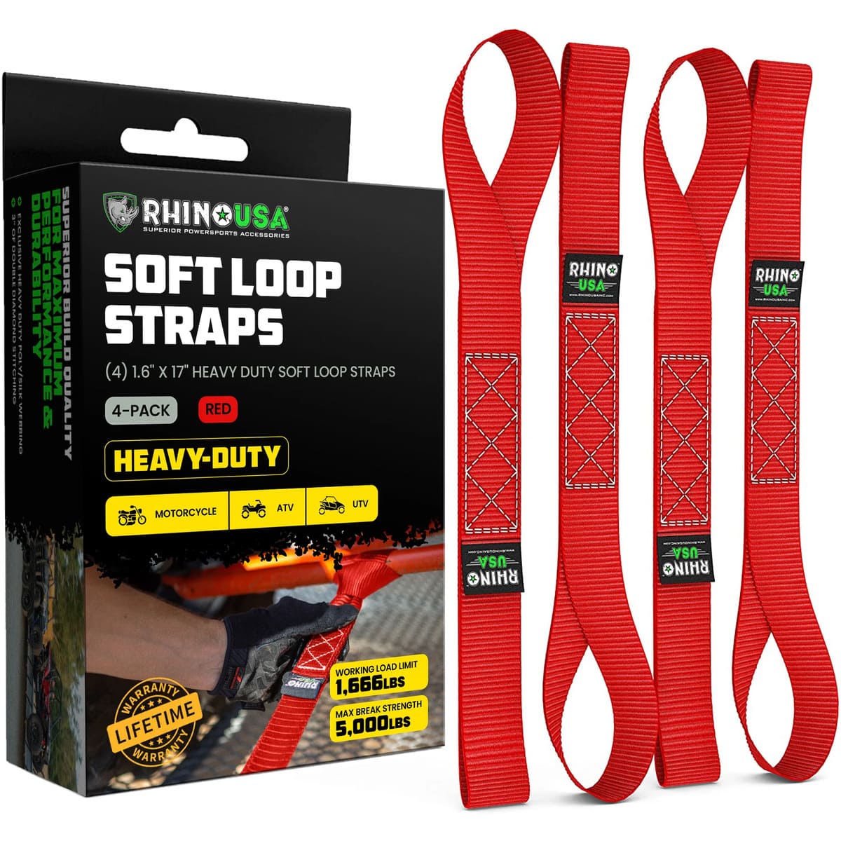 Rhino USA 1.7" x 17" Soft Loop 4-Pack Tie-Down Straps