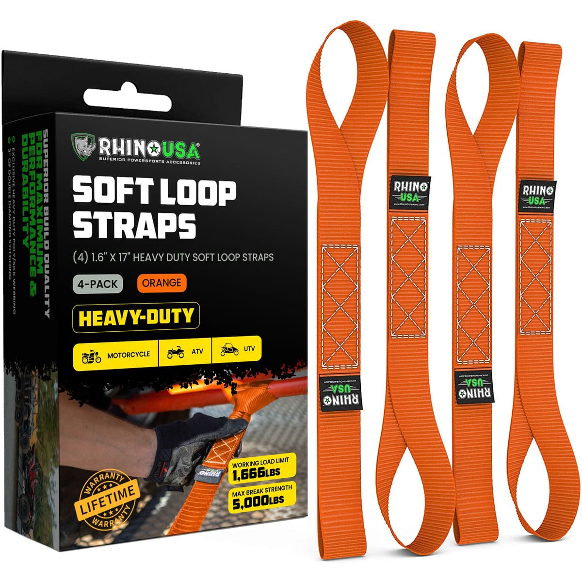 Rhino USA 1.7" x 17" Soft Loop 4-Pack Tie-Down Straps