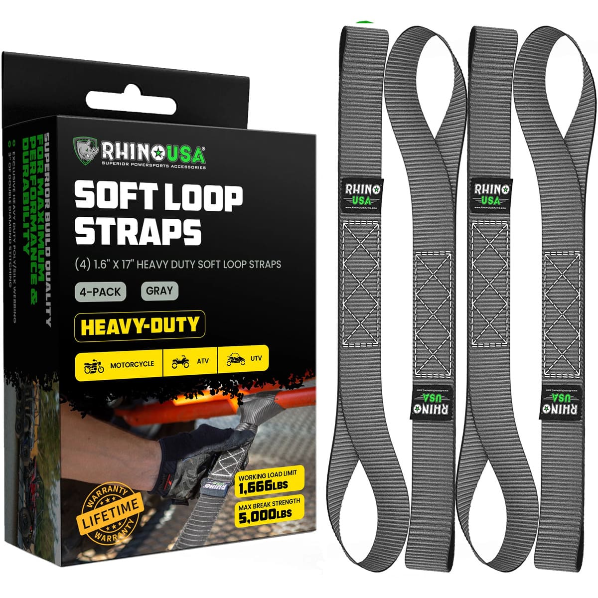Rhino USA 1.7" x 17" Soft Loop 4-Pack Tie-Down Straps