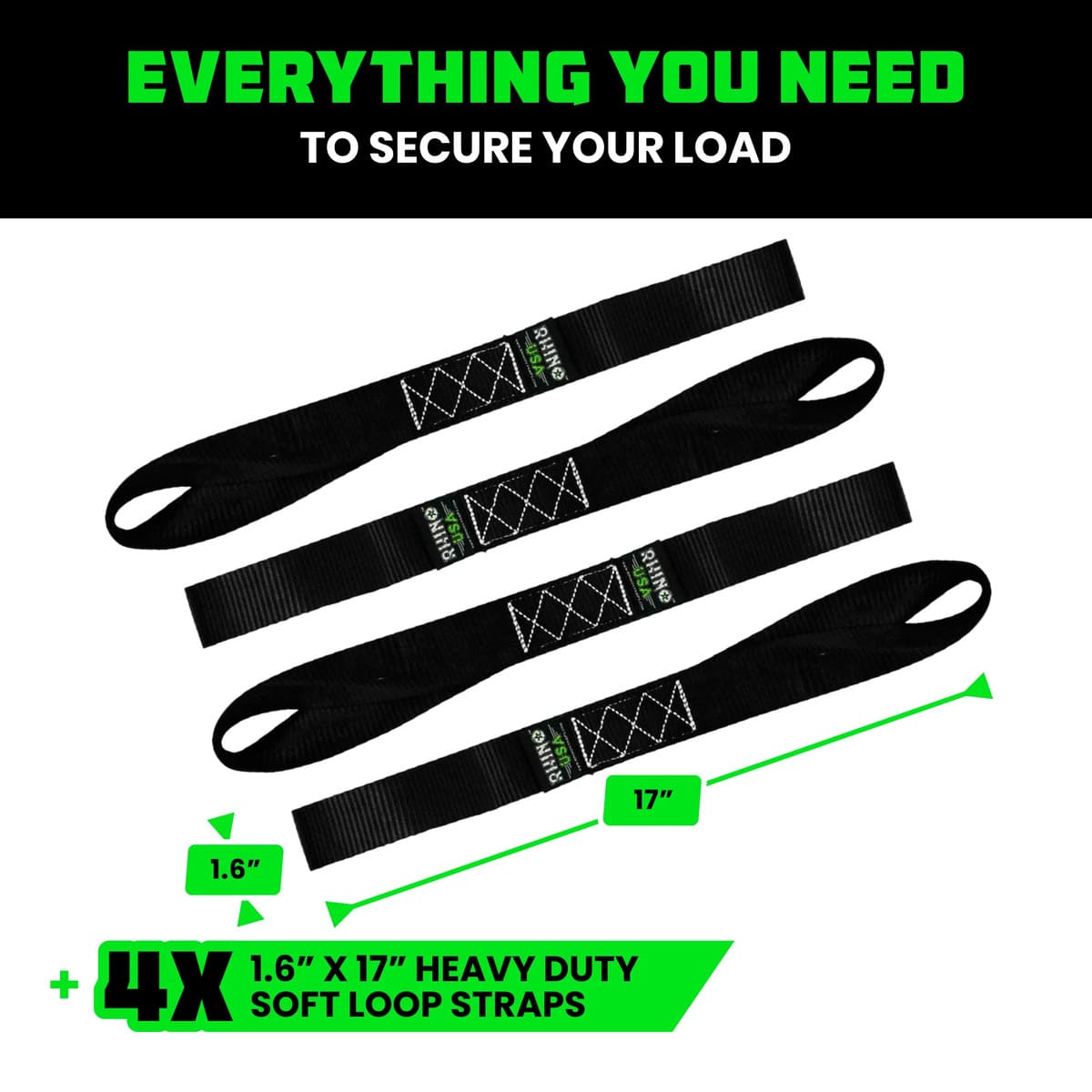 Rhino USA 1.7" x 17" Soft Loop 4-Pack Tie-Down Straps