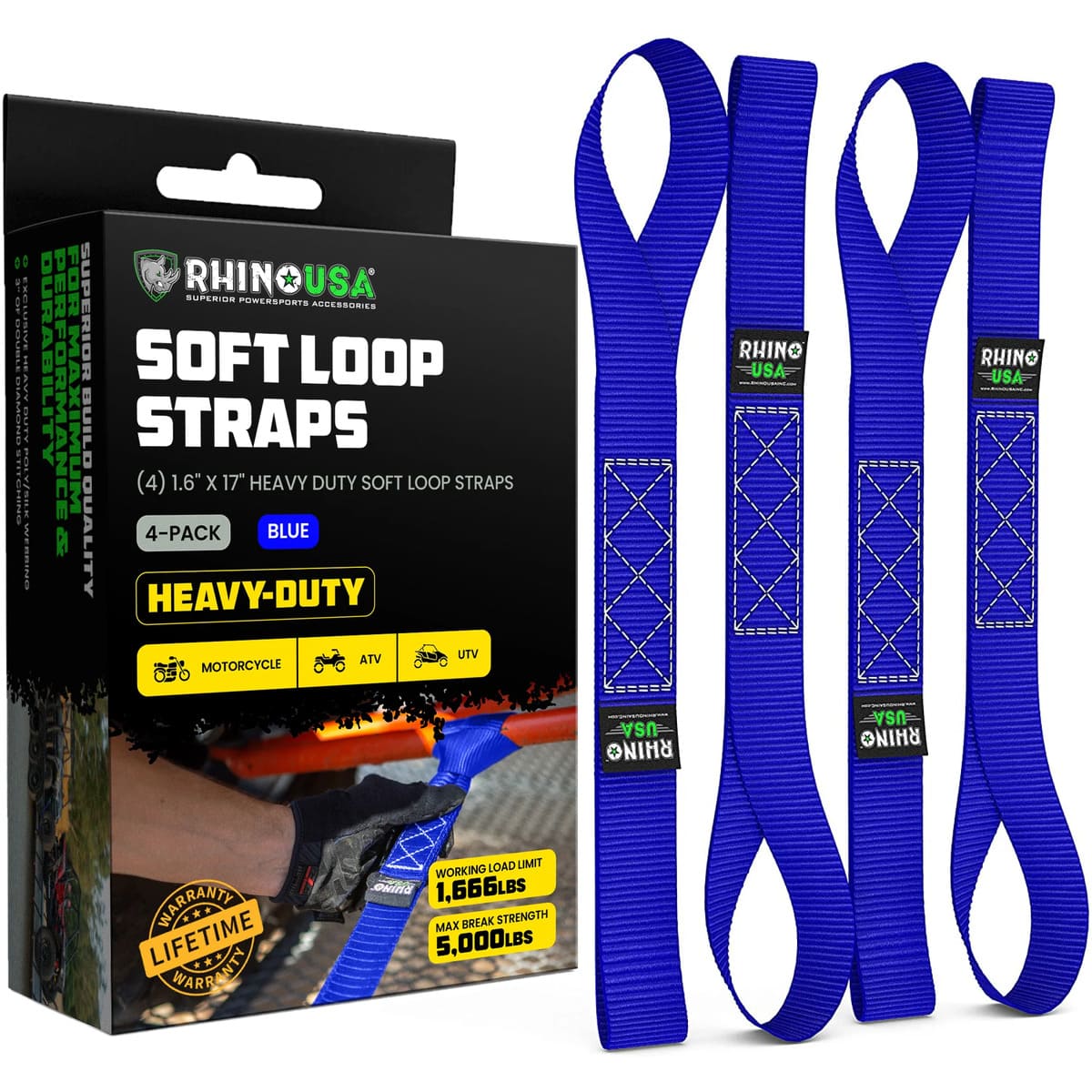 Rhino USA 1.7" x 17" Soft Loop 4-Pack Tie-Down Straps