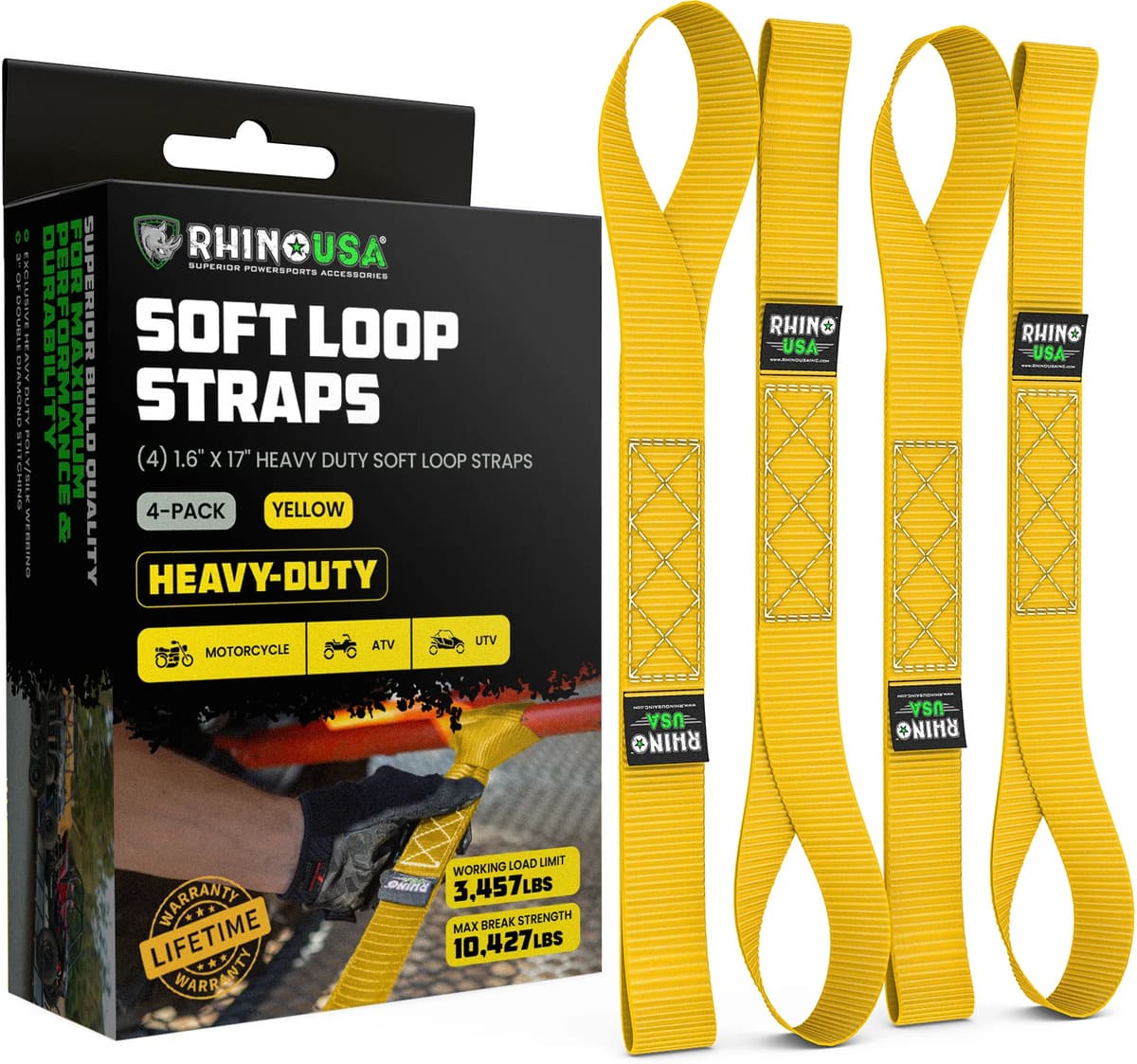 Rhino USA 1.7" x 17" Soft Loop 4-Pack Tie-Down Straps