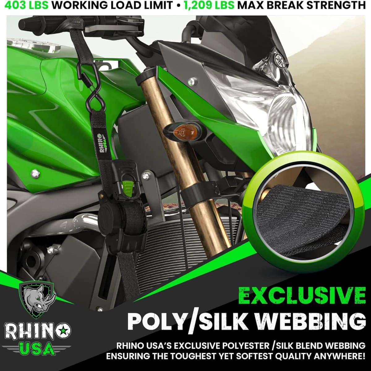 Rhino USA 1" x 10' Retractable Ratchet Straps