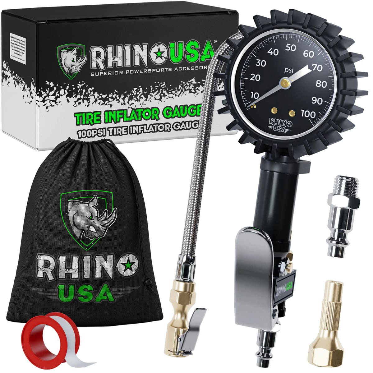 Rhino USA 100 PSI Tire Inflator Gauge