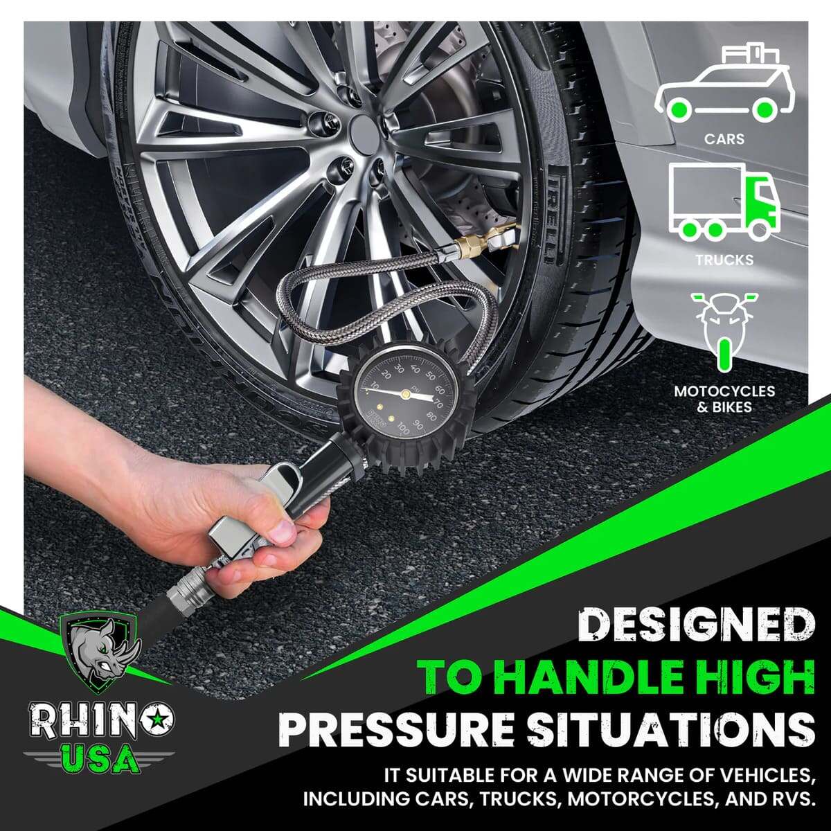 Rhino USA 100 PSI Tire Inflator Gauge