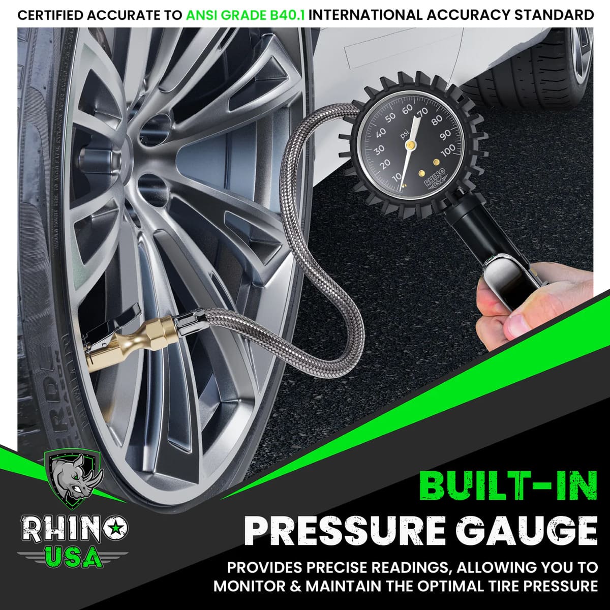 Rhino USA 100 PSI Tire Inflator Gauge