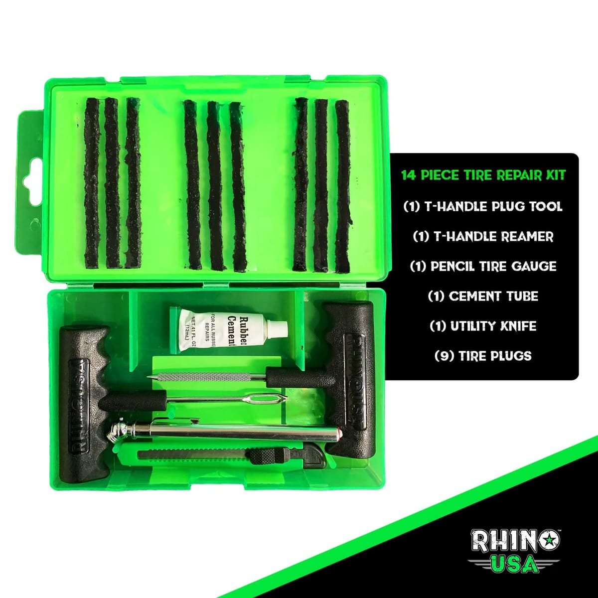 Rhino USA 14-Piece Compact Tire Repair Kit