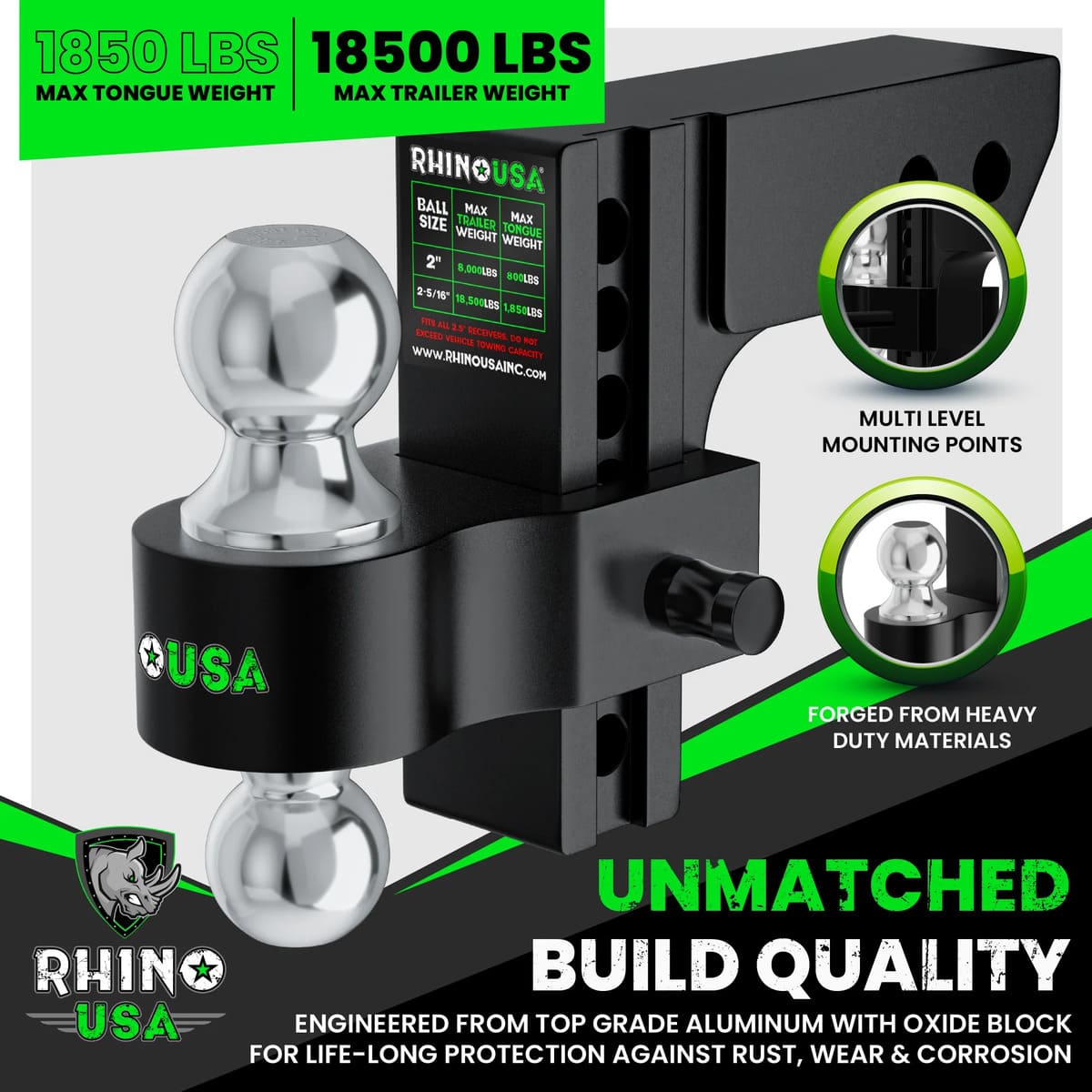 Rhino USA 2.5" Receivers Adjustable Drop Hitch