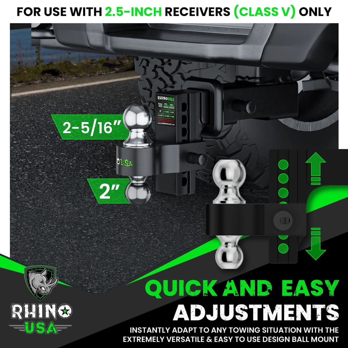 Rhino USA 2.5" Receivers Adjustable Drop Hitch