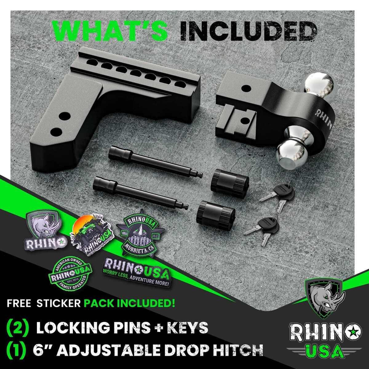 Rhino USA 2.5" Receivers Adjustable Drop Hitch