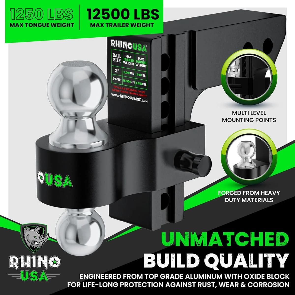 Rhino USA 2" Receivers Adjustable Drop Hitch