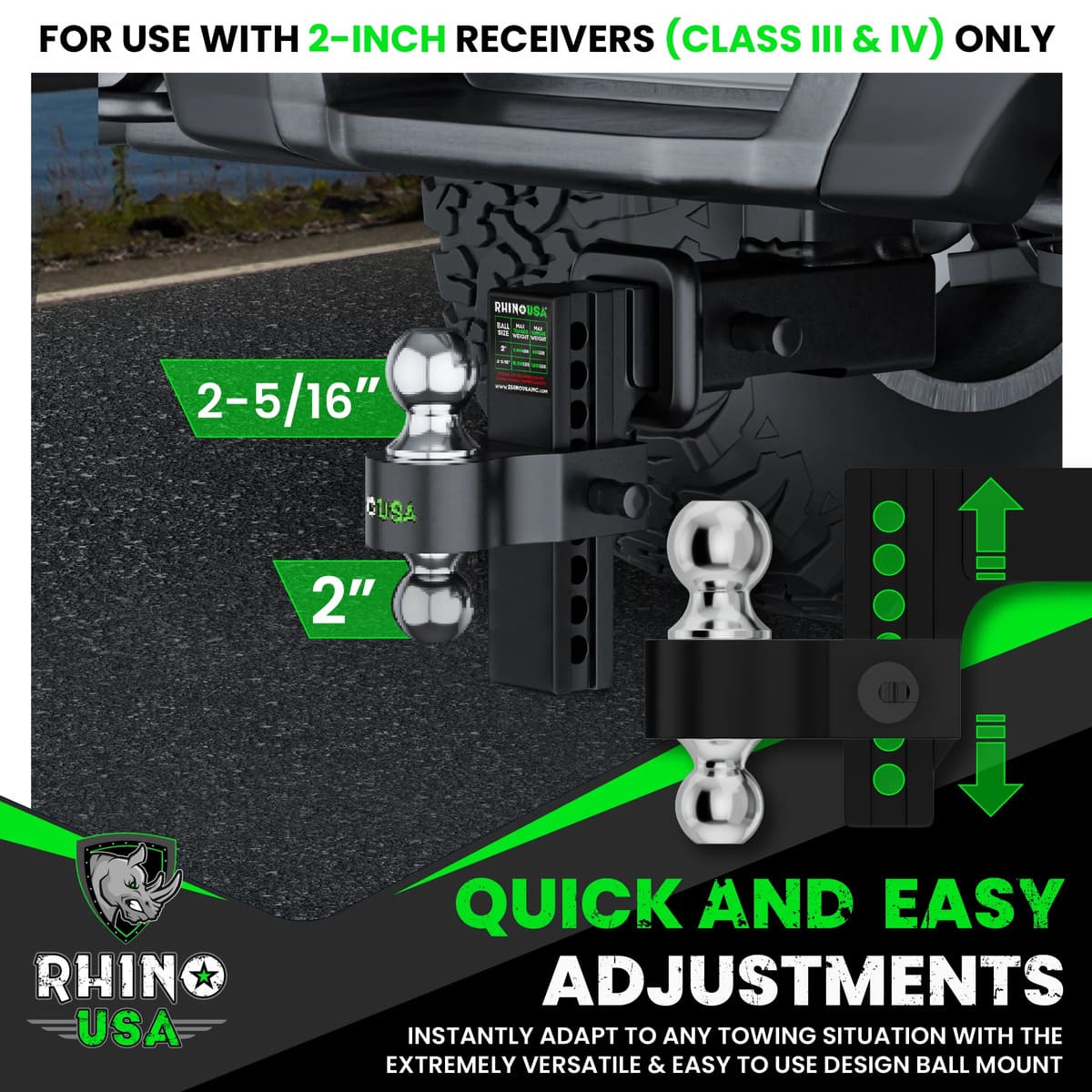Rhino USA 2" Receivers Adjustable Drop Hitch