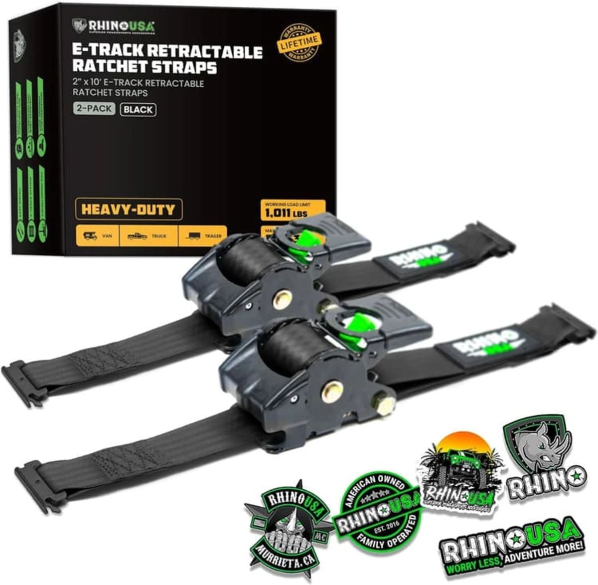 Rhino USA 2" x 10' Retractable E-Track Ratchet Straps