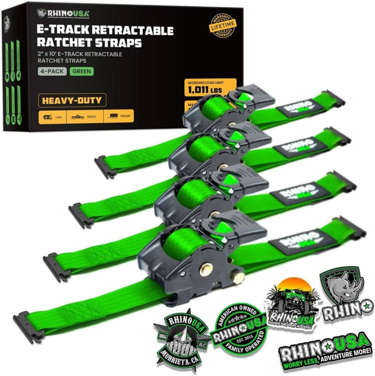 Rhino USA 2" x 10' Retractable E-Track Ratchet Straps