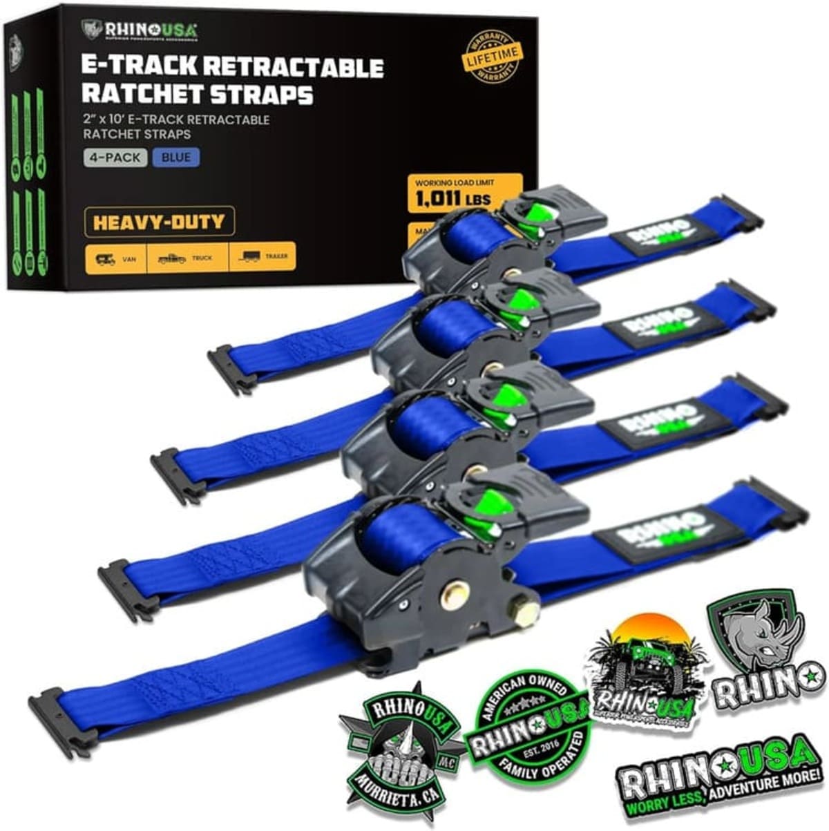 Rhino USA 2" x 10' Retractable E-Track Ratchet Straps
