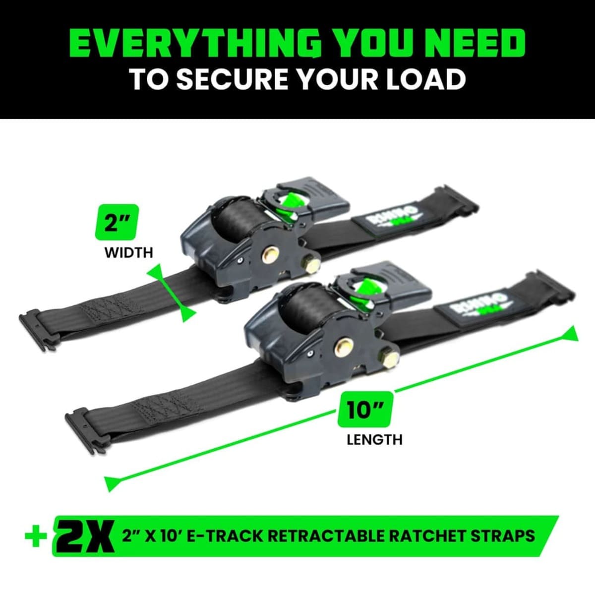 Rhino USA 2" x 10' Retractable E-Track Ratchet Straps