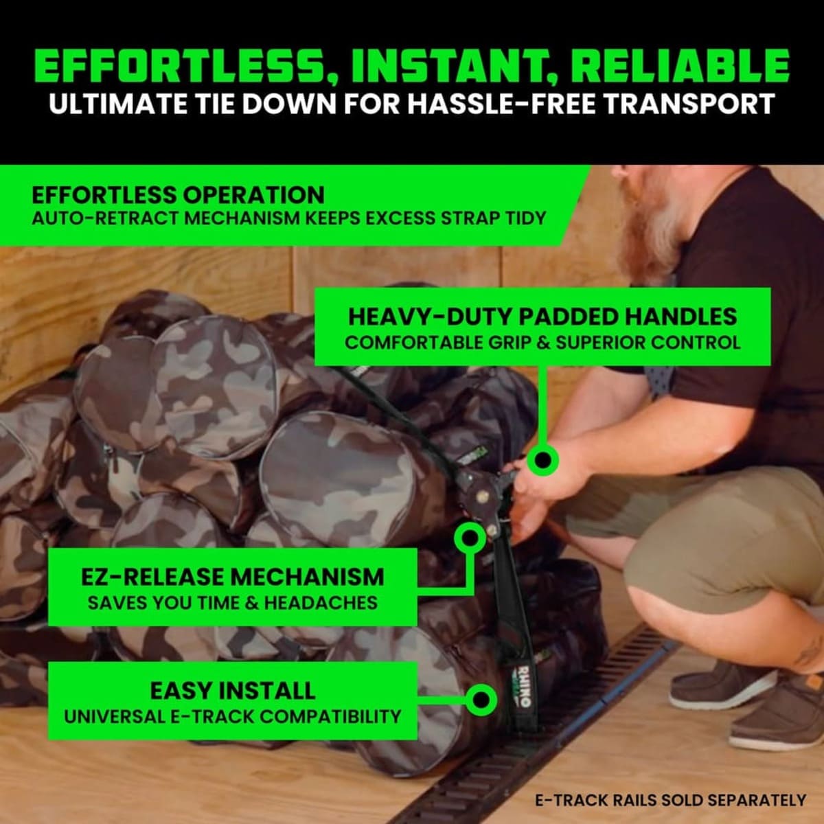 Rhino USA 2" x 10' Retractable E-Track Ratchet Straps