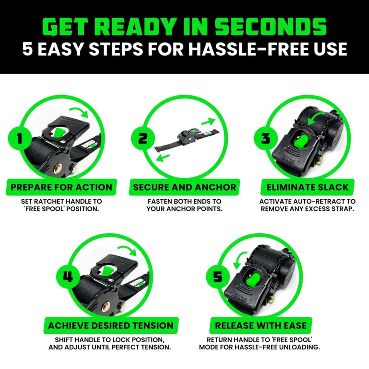 Rhino USA 2" x 10' Retractable E-Track Ratchet Straps