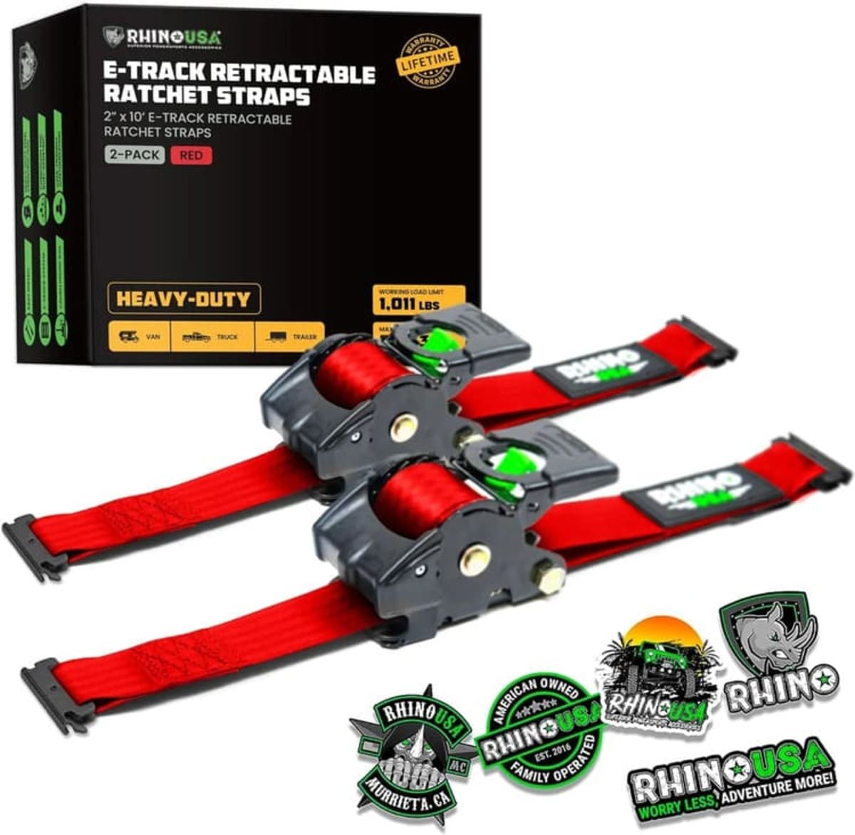 Rhino USA 2" x 10' Retractable E-Track Ratchet Straps