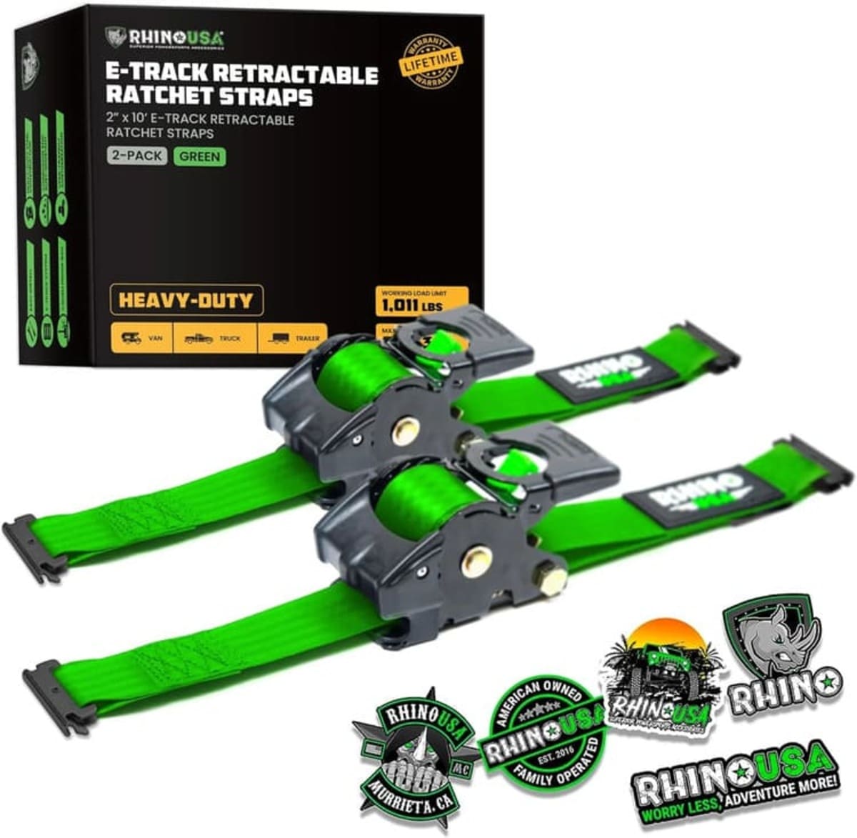 Rhino USA 2" x 10' Retractable E-Track Ratchet Straps