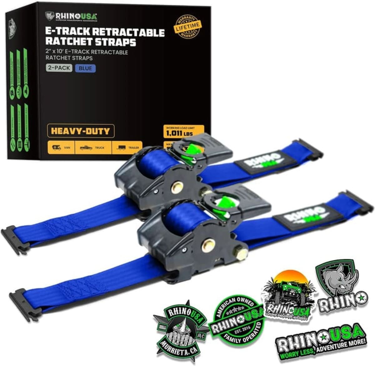 Rhino USA 2" x 10' Retractable E-Track Ratchet Straps