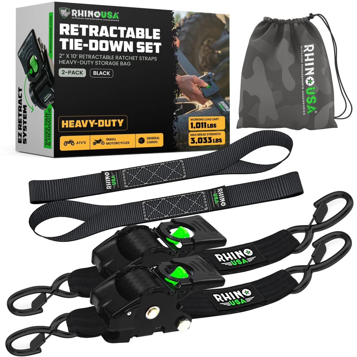 Rhino USA 2" x 10' Retractable Ratchet Straps