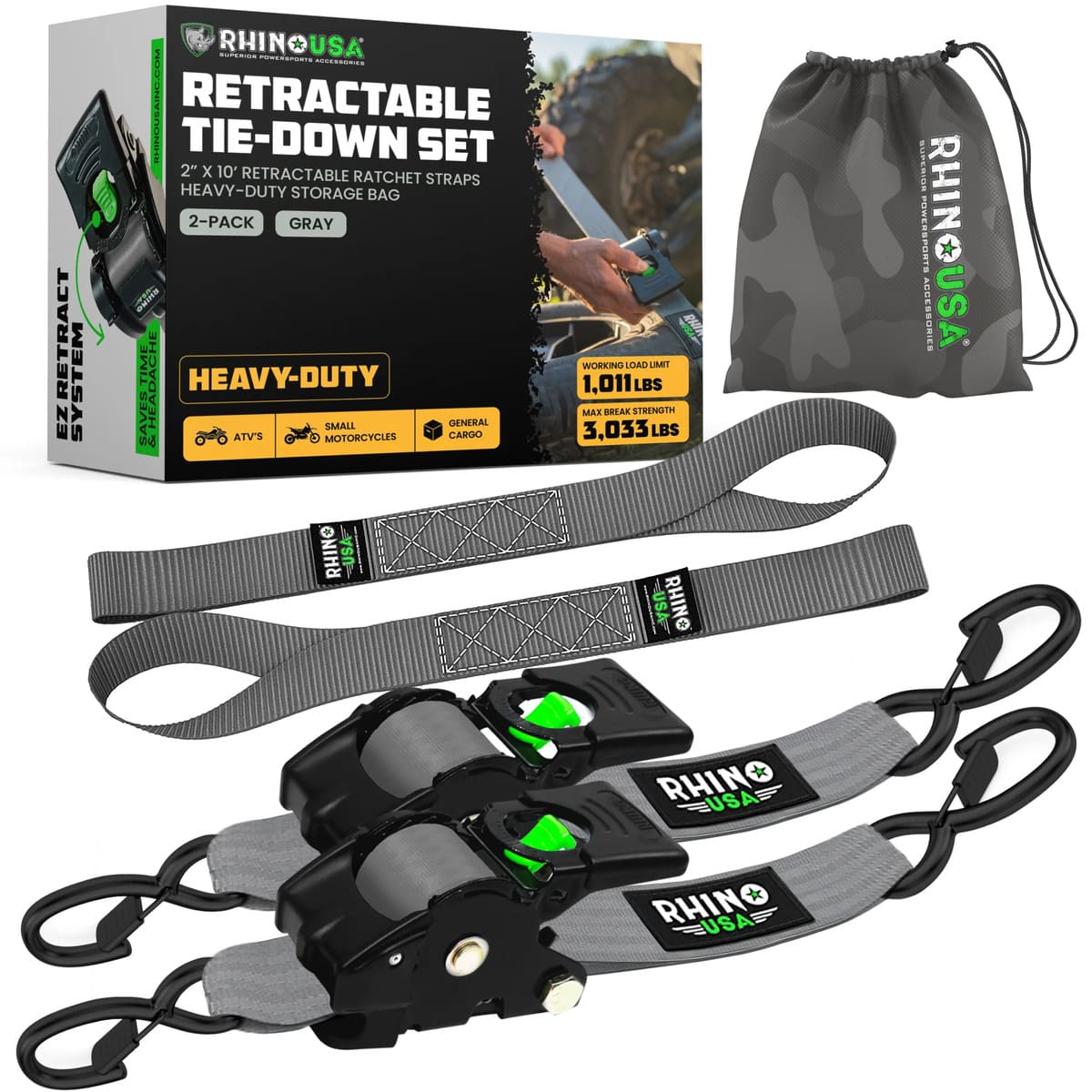 Rhino USA 2" x 10' Retractable Ratchet Straps