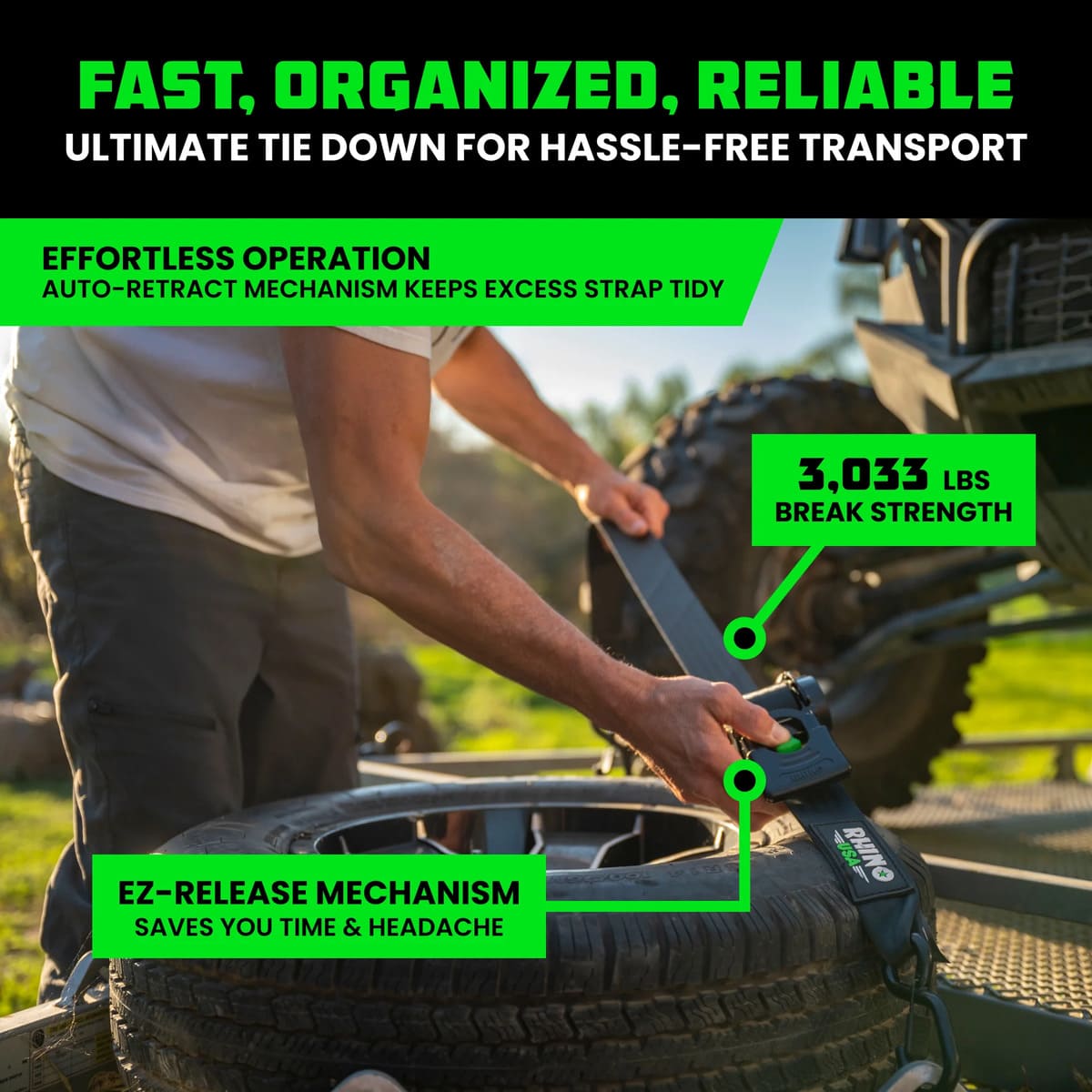 Rhino USA 2" x 10' Retractable Ratchet Straps