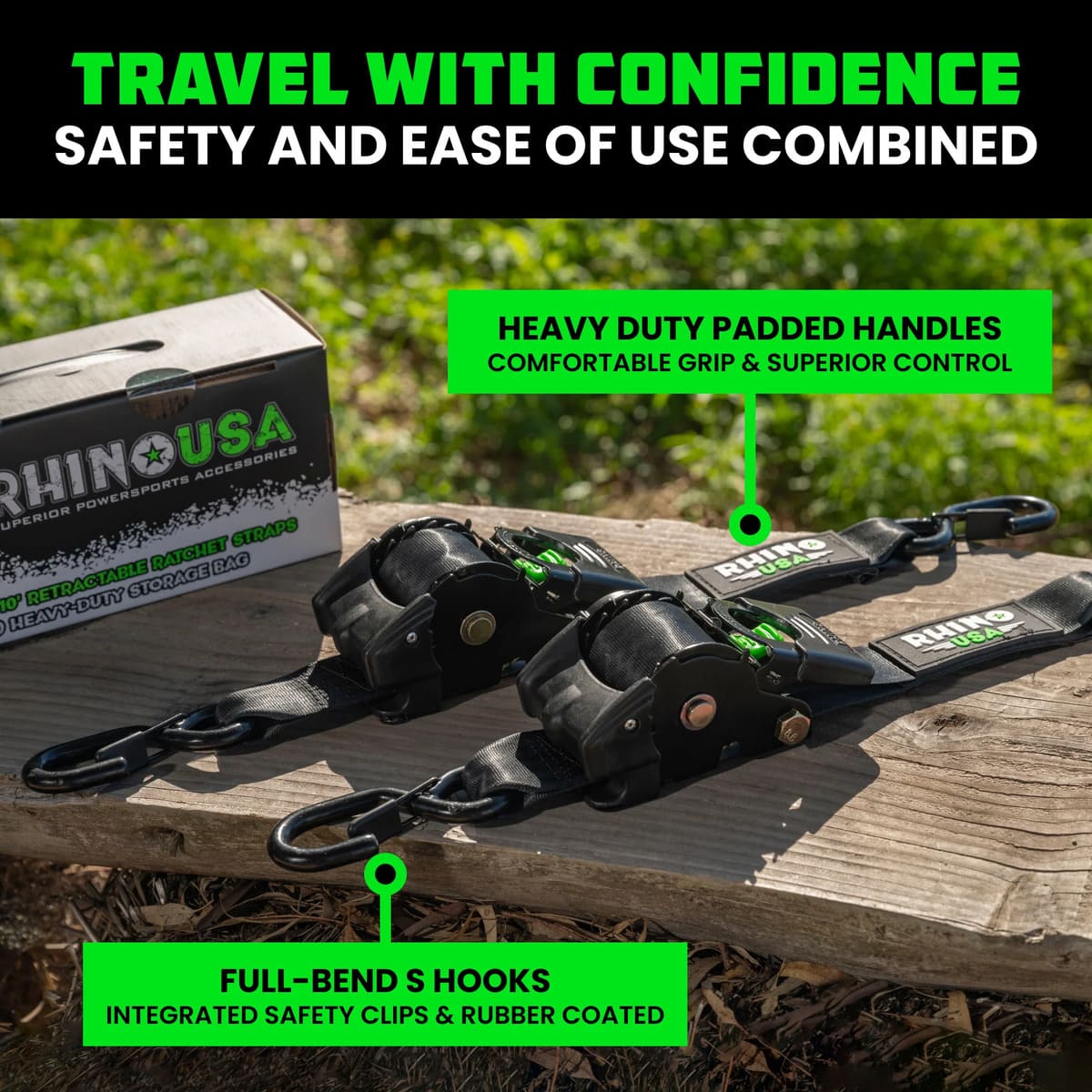 Rhino USA 2" x 10' Retractable Ratchet Straps