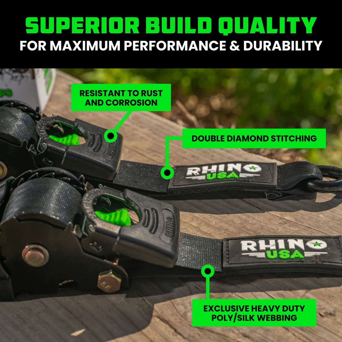 Rhino USA 2" x 10' Retractable Ratchet Straps