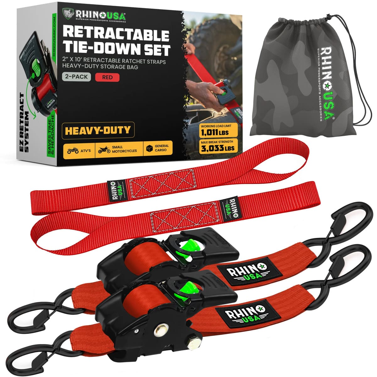 Rhino USA 2" x 10' Retractable Ratchet Straps