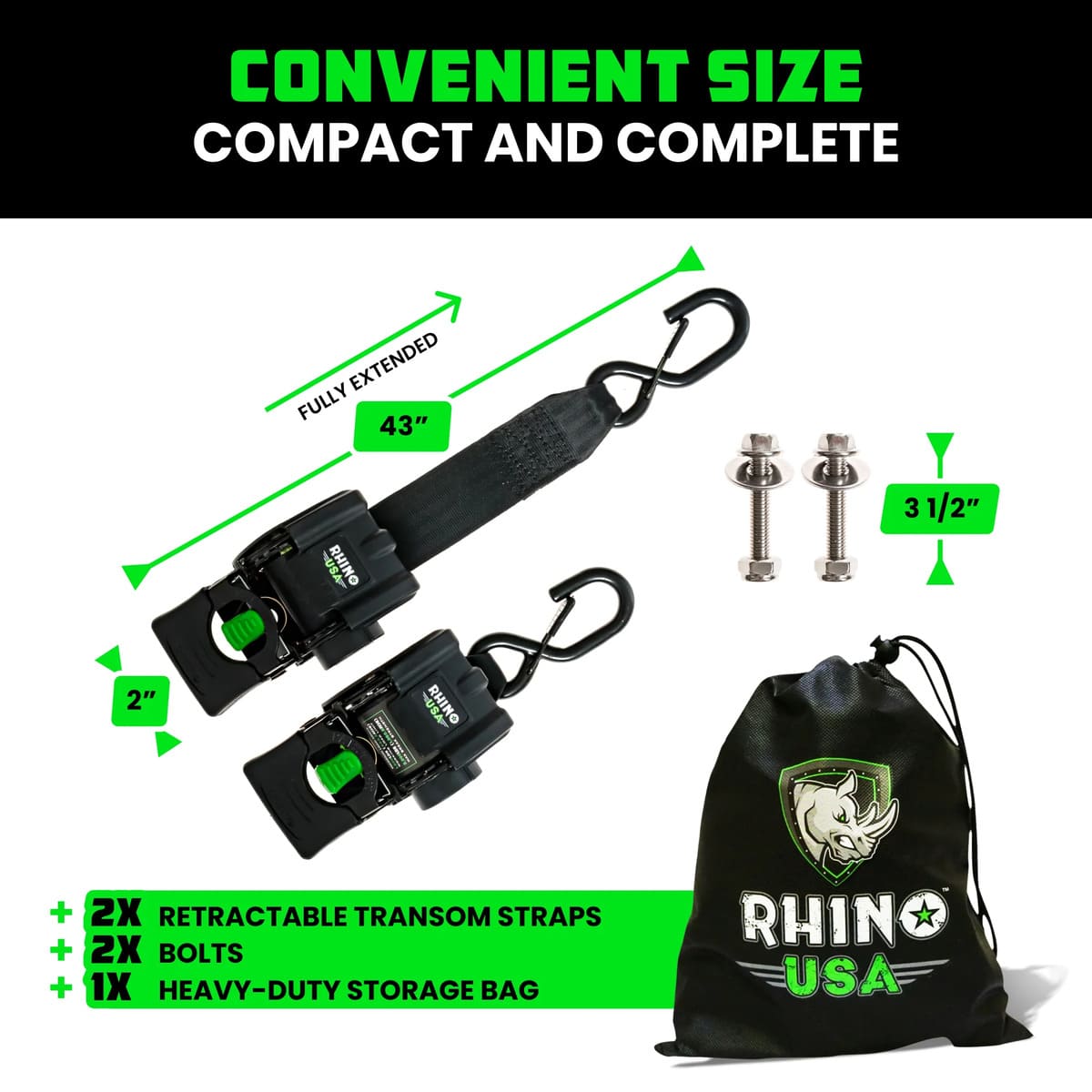 Rhino USA 2" x 43" Retractable Transom 2-Pack Tie-Down Straps