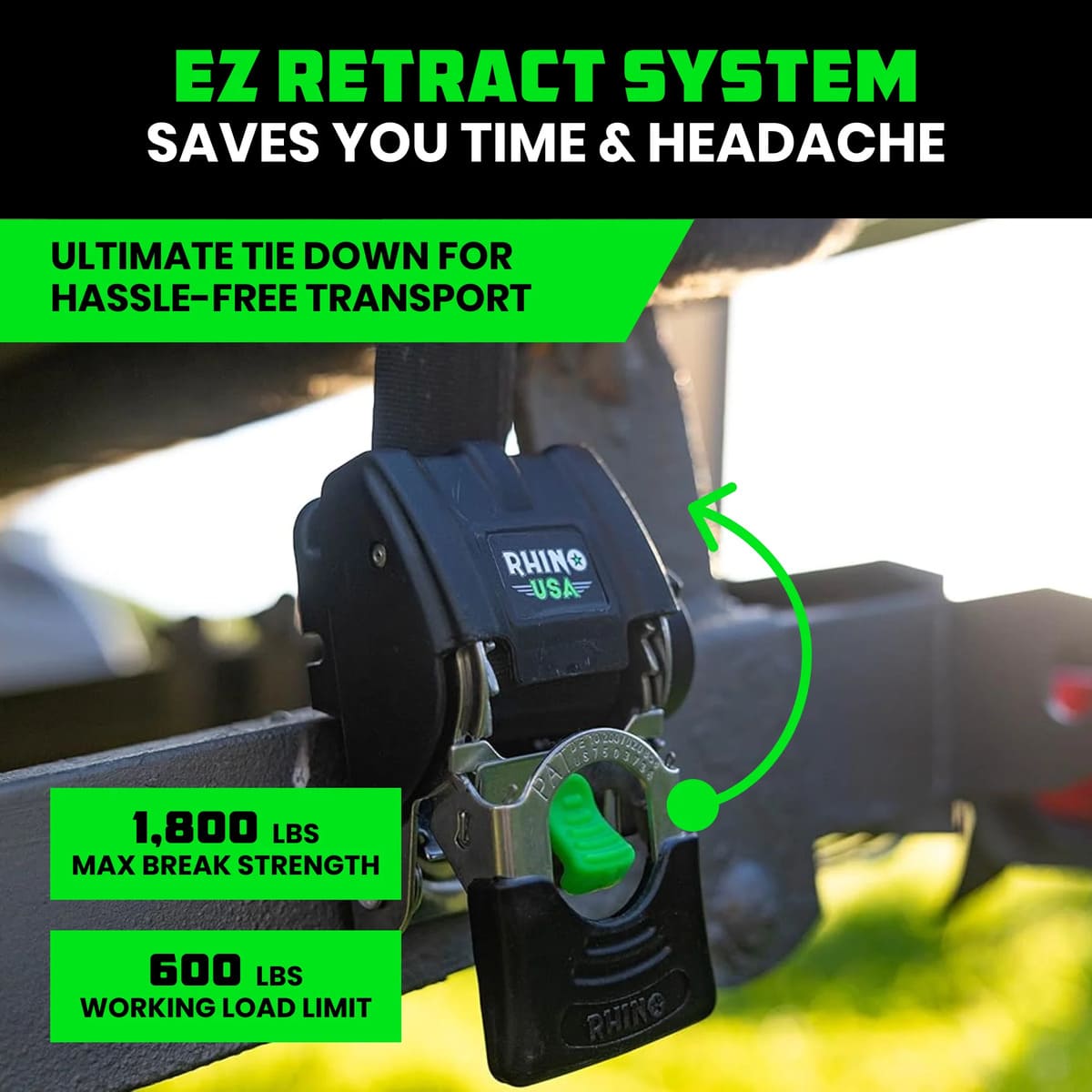 Rhino USA 2" x 43" Retractable Transom 2-Pack Tie-Down Straps