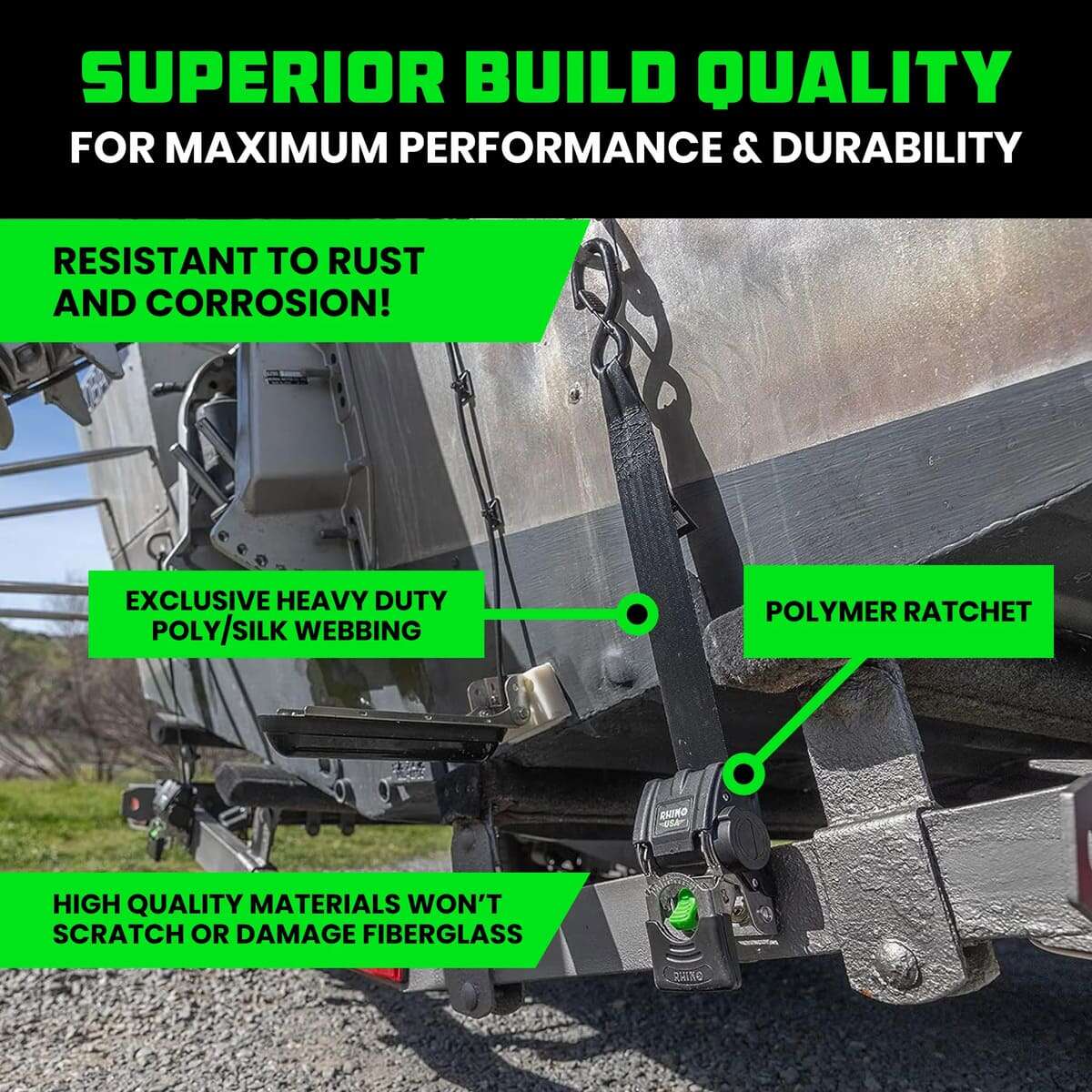 Rhino USA 2" x 43" Retractable Transom 2-Pack Tie-Down Straps