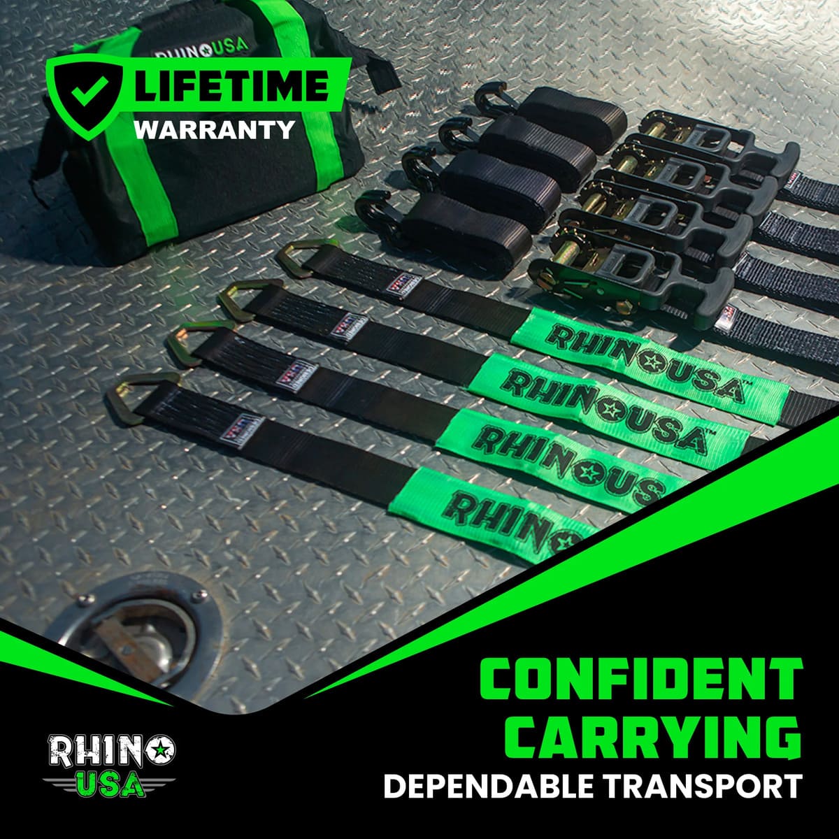 Rhino USA 2" x 8' J-Hooks Vehicle Tie-Down Kit