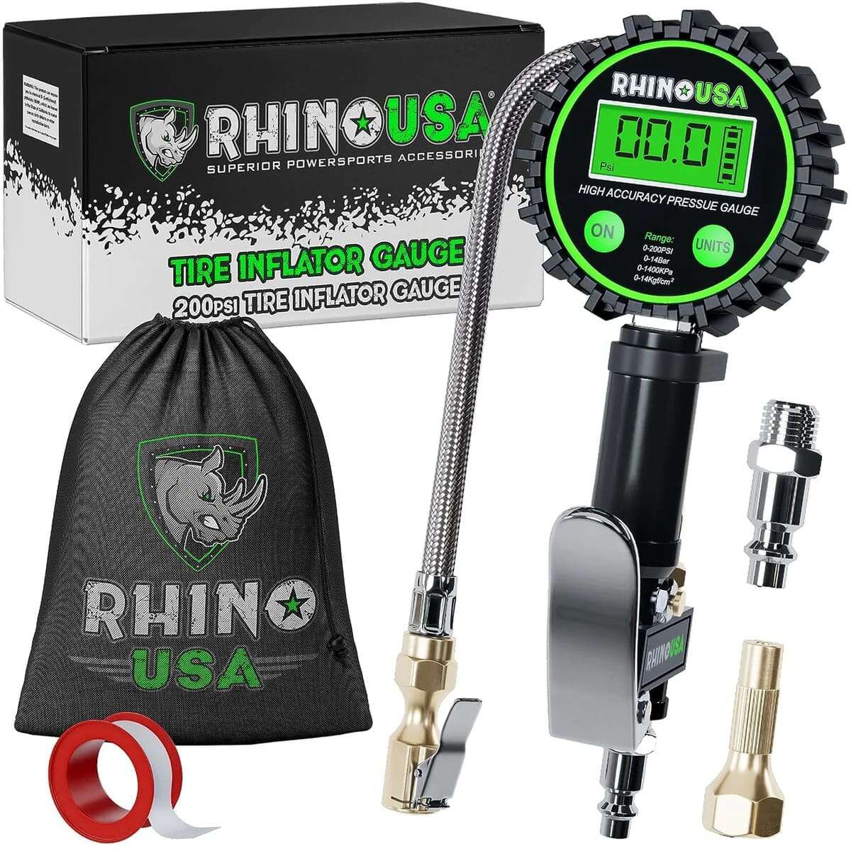Rhino USA 200 PSI Tire Inflator Gauge