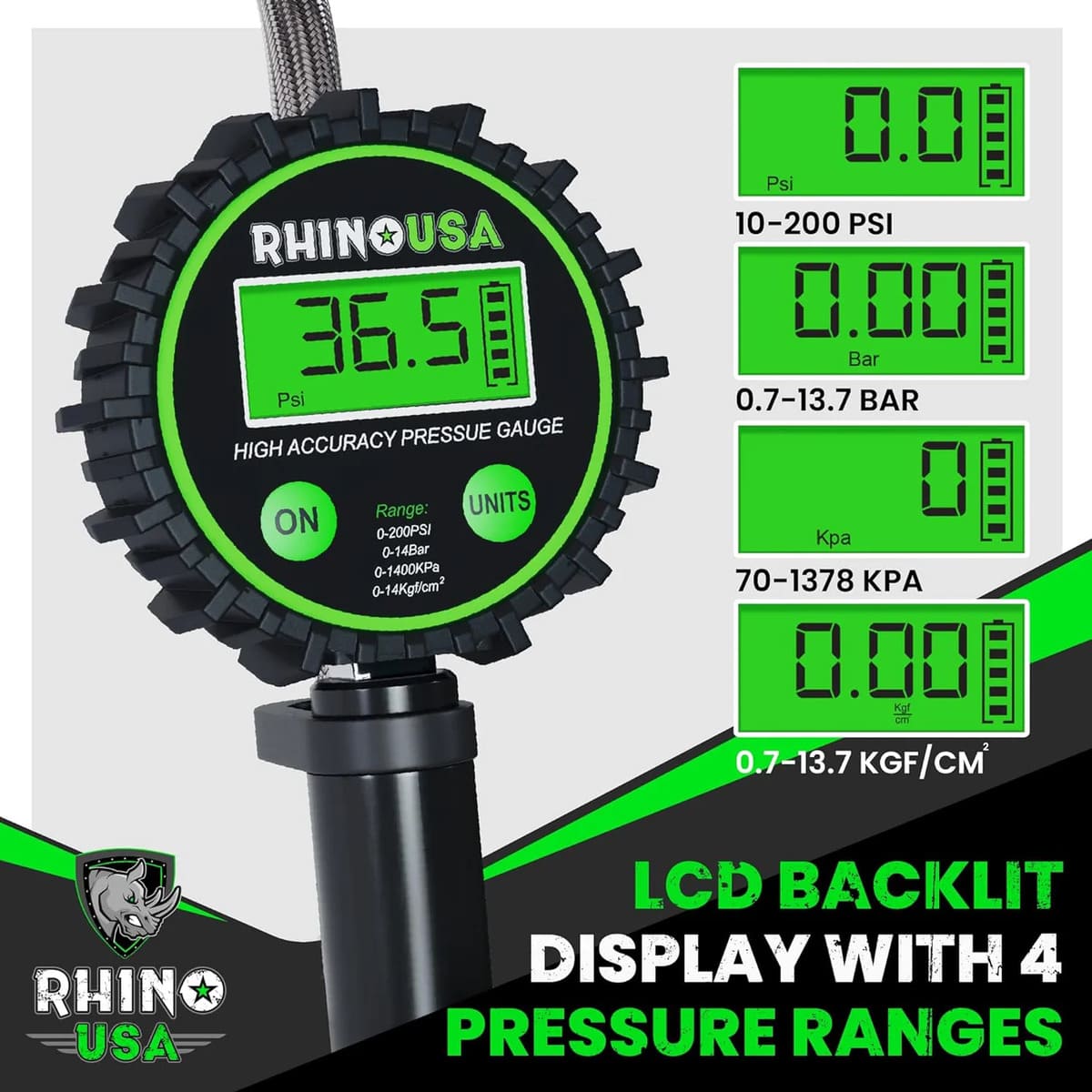 Rhino USA 200 PSI Tire Inflator Gauge