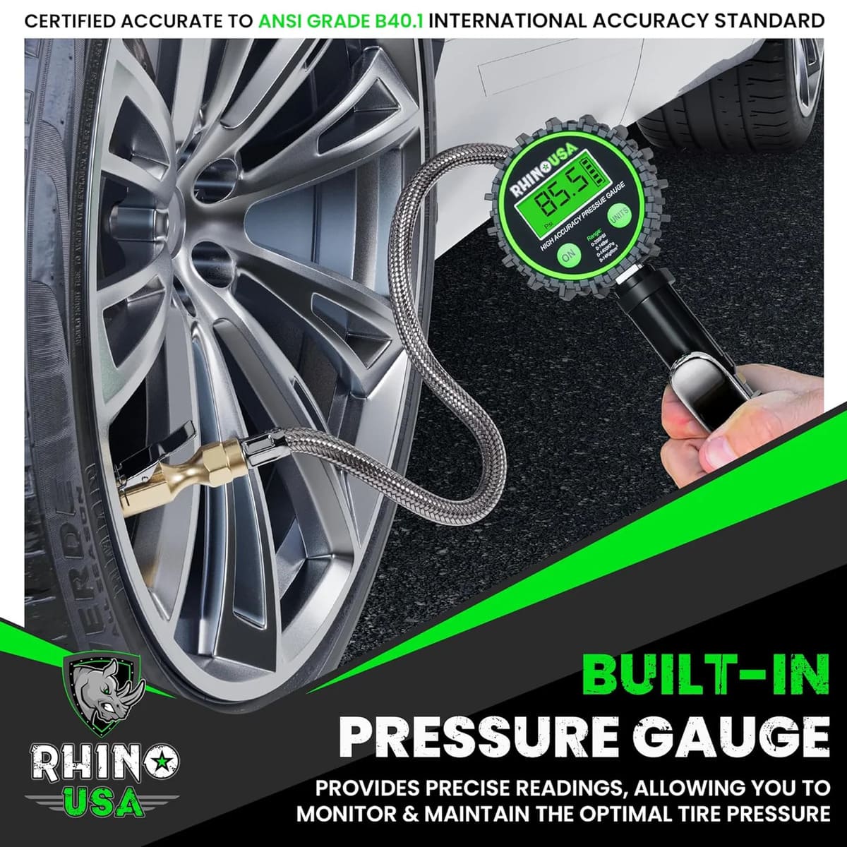 Rhino USA 200 PSI Tire Inflator Gauge