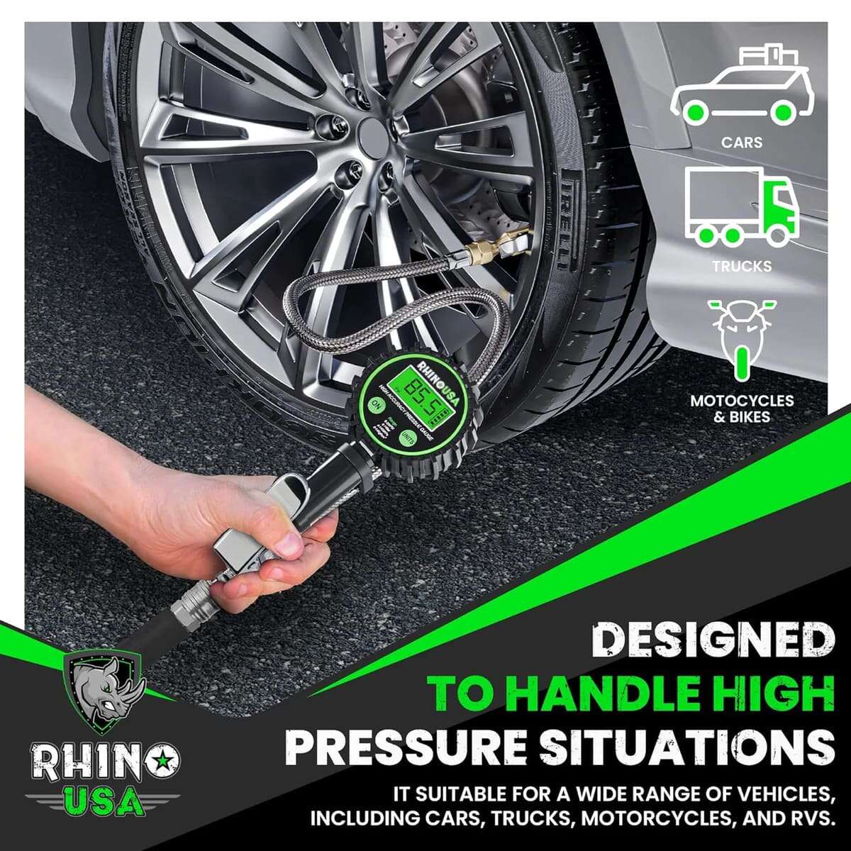 Rhino USA 200 PSI Tire Inflator Gauge