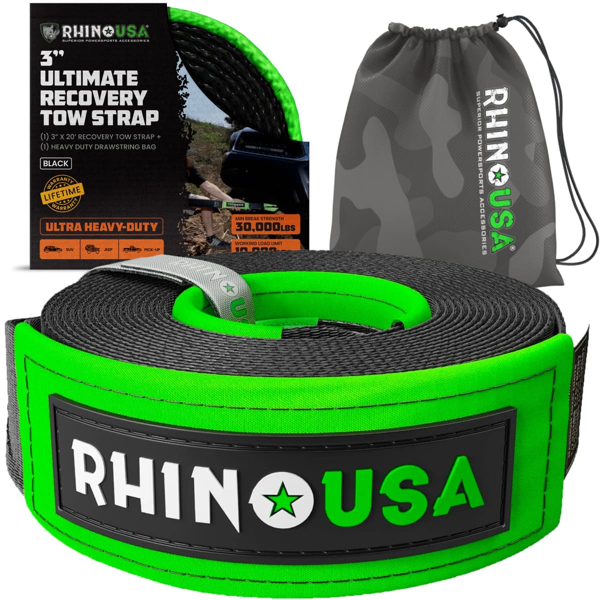 Rhino USA 3" Ultimate Recovery Tow Strap