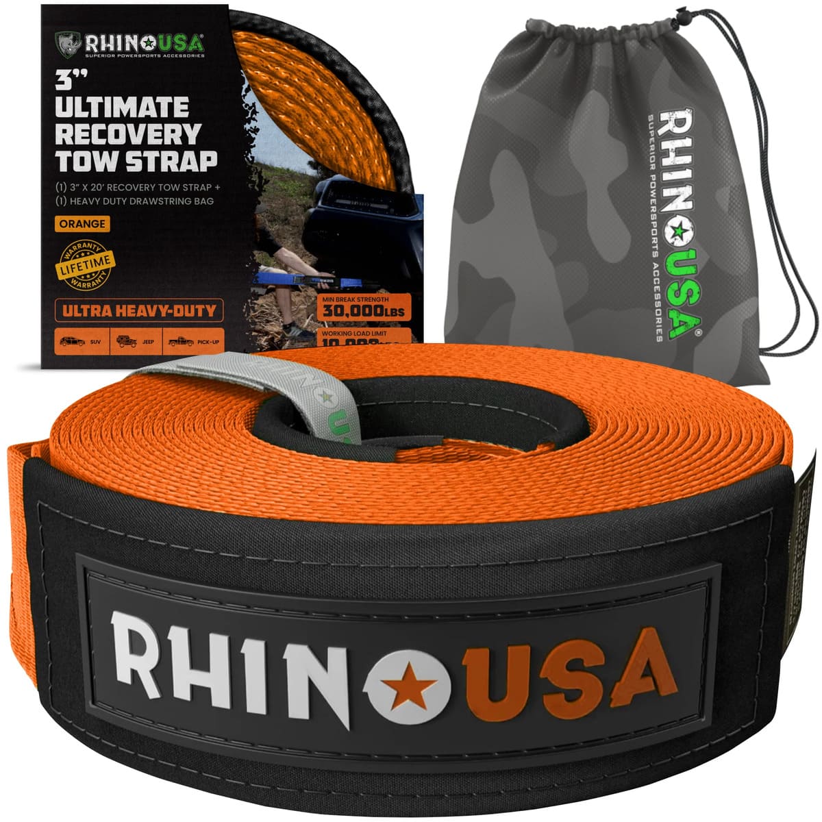 Rhino USA 3" Ultimate Recovery Tow Strap