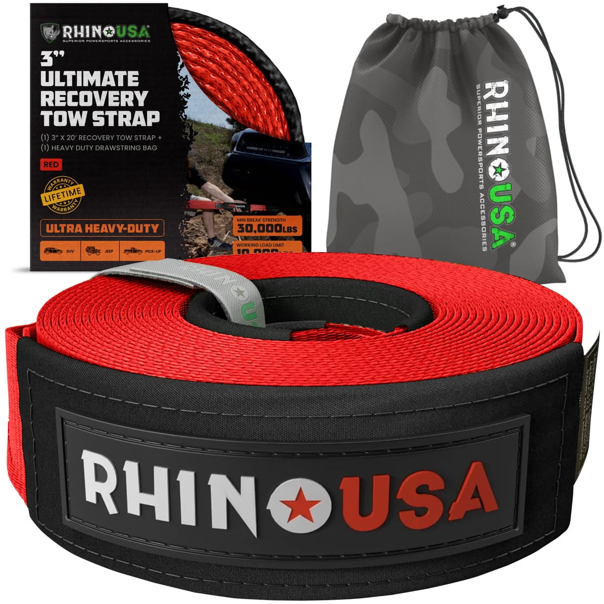 Rhino USA 3" Ultimate Recovery Tow Strap