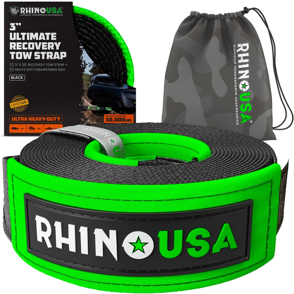 Rhino USA 3" Ultimate Recovery Tow Strap
